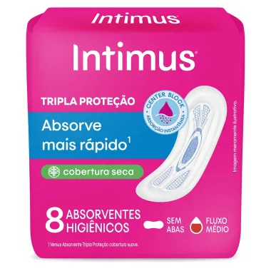 Absorvente Intimus Gel Tripla Proteção Cobertura Seca Sem Abas com 8 Unidades