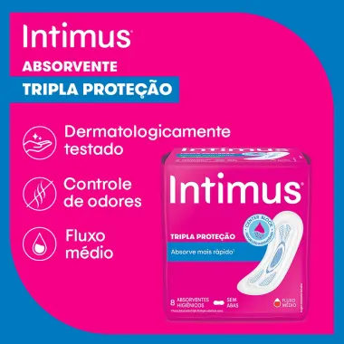 Absorvente Intimus Gel Tripla Proteção Cobertura Seca Sem Abas com 8 Unidades