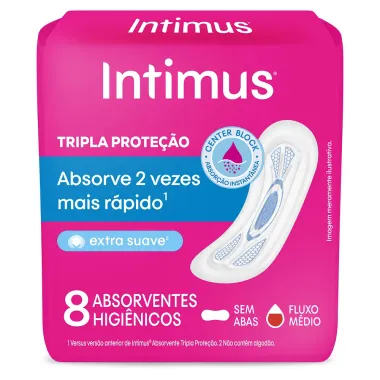 Absorvente Intimus Gel Tripla Proteção Cobertura Suave Sem Abas com 8 Unidades