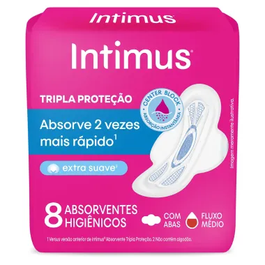 Absorvente Intimus Gel Tripla Proteção Cobertura Extra Suave Com Abas 8 Unidades