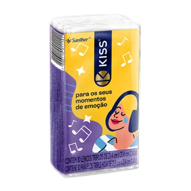 Len&ccedil;o de Papel Kiss Bolso Embalagens Sortidas Folha Tripla com 10 Unidades