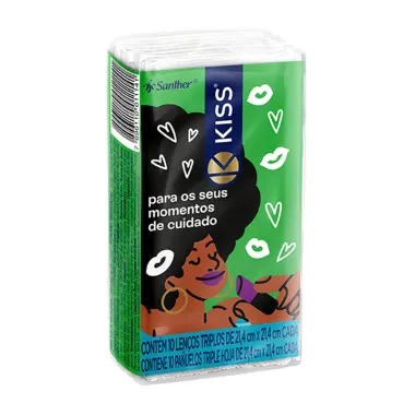 Len&ccedil;o de Papel Kiss Bolso Embalagens Sortidas Folha Tripla com 10 Unidades