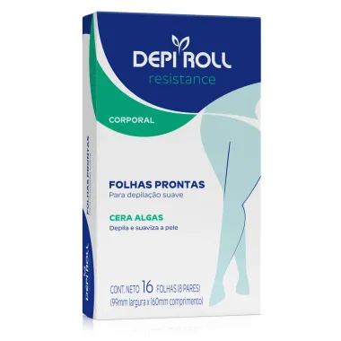 Depilador DepiRoll Resistance Cera Fria para Virilha e Pernas Folhas Prontas com 16 Unidades (8 Pares) + 1 Sachê de Lenço Umedecido com Removedor Óleo Pós Depilatório