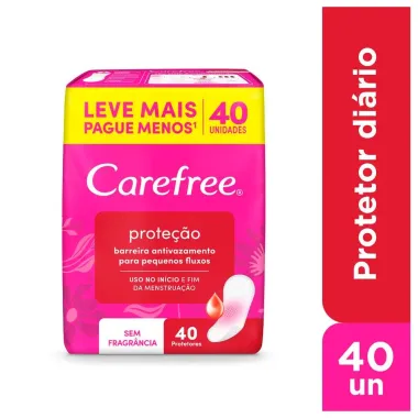 Protetor Di&aacute;rio Carefree Prote&ccedil;&atilde;o Sem Perfume 40 Unidades Leve Mais Por Menos