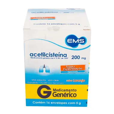 Acetilcisteína 200mg EMS Genérico Envelopes com 16 Unidades de 5g cada