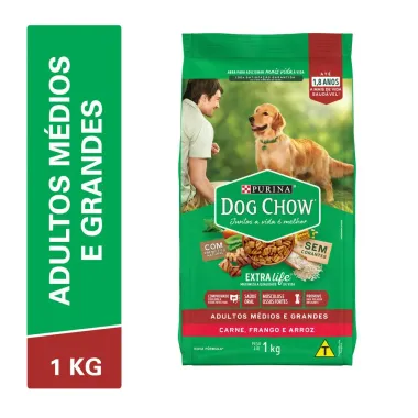 Ra&ccedil;&atilde;o para C&atilde;es Dog Chow Extra Life Adultos M&eacute;dios e Grandes 1kg