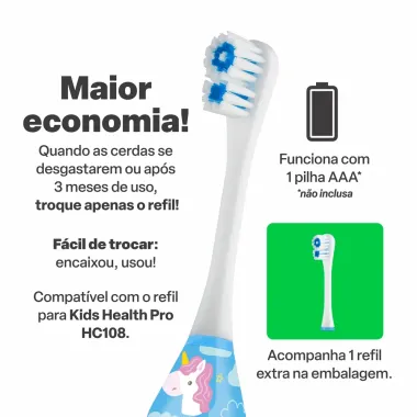 Escova Dental Elétrica Infantil Multilaser Unicórnio Kids Healt Pro 1 Unidade + 1 Refil