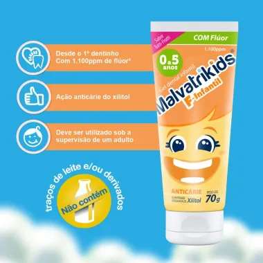 Gel Dental Infantil Malvatrikids com Flúor + Xilitol 70g