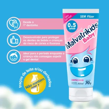 Gel Dental Infantil Malvatrikids Baby sem Flúor com Xilitol 70g