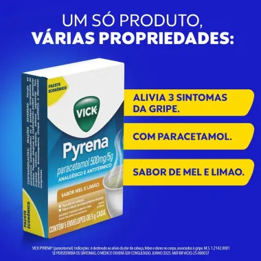 Vick Pyrena Sabor Mel e Lim&atilde;o com 5 Envelopes de 5g cada