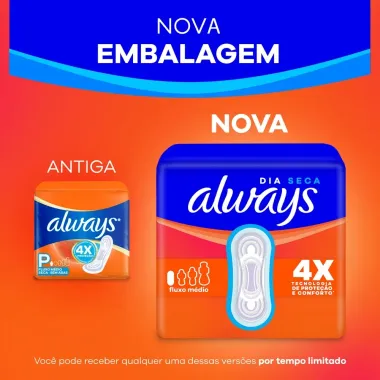Absorvente Always Dia Seca Tamanho P com Abas 8 Unidades