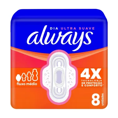 Absorvente Always Super Prote&ccedil;&atilde;o Suave com Abas 8 Unidades
