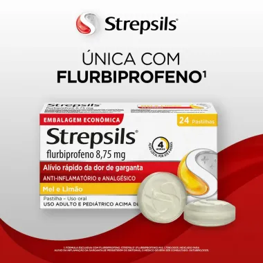 Pastilhas para Garganta Strepsils Sabor Mel e Lim&atilde;o 24 Unidades