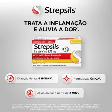 Pastilhas para Garganta Strepsils Sabor Mel e Lim&atilde;o 24 Unidades