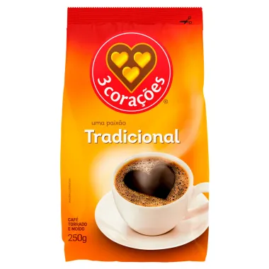 Caf&eacute; em P&oacute; 3 Cora&ccedil;&otilde;es Tradicional 250g