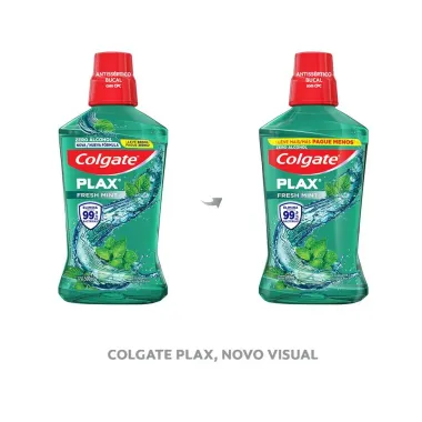 Solu&ccedil;&atilde;o Bucal Colgate Plax Fresh Mint com Fl&uacute;or sem &Aacute;lcool Leve 500ml Pague 350ml