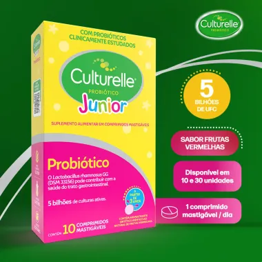 Culturelle Junior Probi&oacute;tico Sabor Frutas Vermelhas com 10 Comprimidos Mastig&aacute;veis