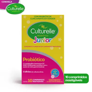 Culturelle Junior Probi&oacute;tico Sabor Frutas Vermelhas com 10 Comprimidos Mastig&aacute;veis