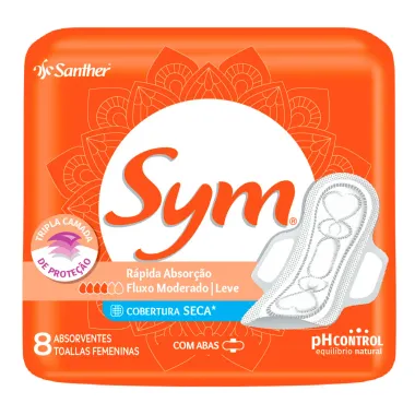 Absorvente Sym Total Protect Ação Ultra Seca Cobertura Seca com Abas 8 Unidades