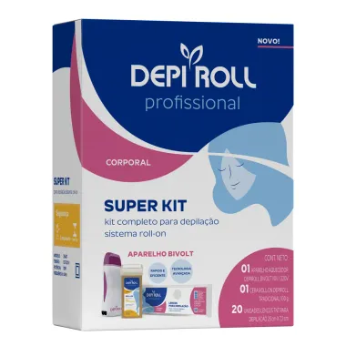 Depilador DepiRoll Super Kit com Aparelho Aquecedor Bivolt, Suporte Aparelho Aquecedor + Refil Cera Roll-on Tradicional 100g + Óleo Pós Depilatório 100ml + 20 Lenços TNT para Depilação 23cmx7,5cm