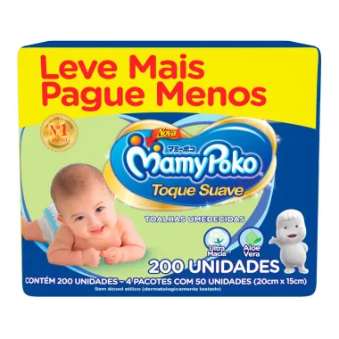 Toalhas Umedecidas MamyPoko Toque Suave 200 Unidades