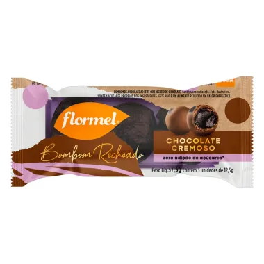 Bombom Flormel Recheado Chocolate Cremoso Zero Adição de Açúcares 37,5g