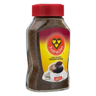 Caf&eacute; Sol&uacute;vel 3 Cora&ccedil;&otilde;es Tradicional 100g
