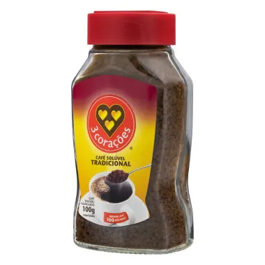 Caf&eacute; Sol&uacute;vel 3 Cora&ccedil;&otilde;es Tradicional 100g