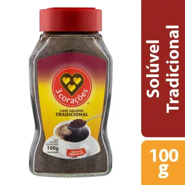 Caf&eacute; Sol&uacute;vel 3 Cora&ccedil;&otilde;es Tradicional 100g