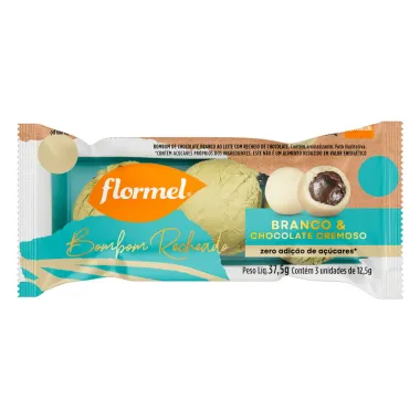 Bombom Flormel Recheado Branco Chocolate Cremoso Zero Adição de Açúcares 37,5g