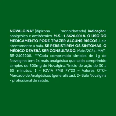 Novalgina 1G 10 Comprimidos Dipirona