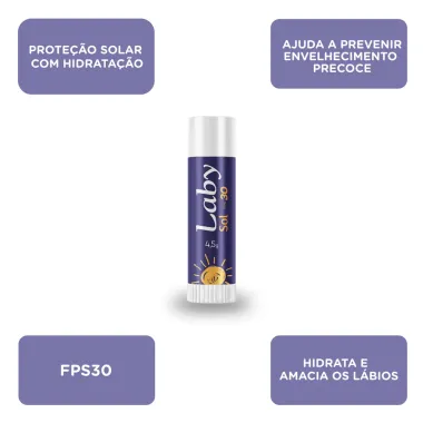 Protetor Solar Labial Laby FPS 30 Stick Sabor Morango com 4,5g 4