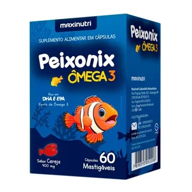 Peixonix Ômega 3 Maxinutri Sabor Cereja com 60 Cápsulas Mastigáveis