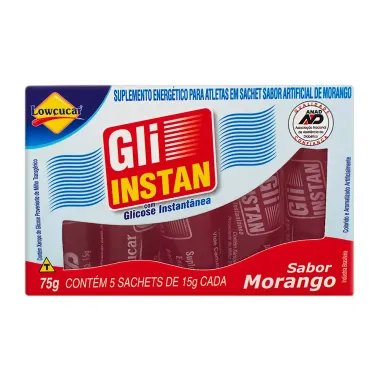 Bala Líquida Gli-Instan com Glicose Instantânea Sabor Morango com 5 sachês de 15g