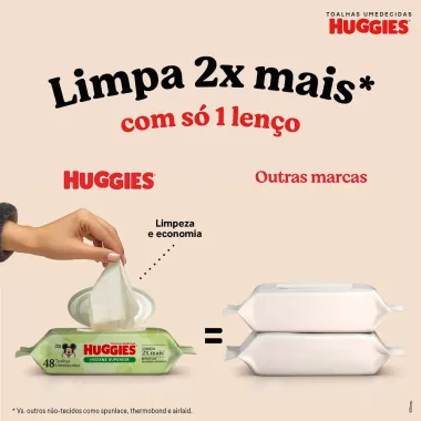 Lenços Huggies Higiene Superior Limpam 2x Mais 48 Unidades