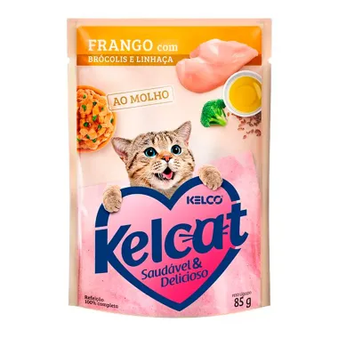 Ração Úmida para Gatos Kelcat Sabor Frango com Brócolis e Linhaça em Sachê 85g