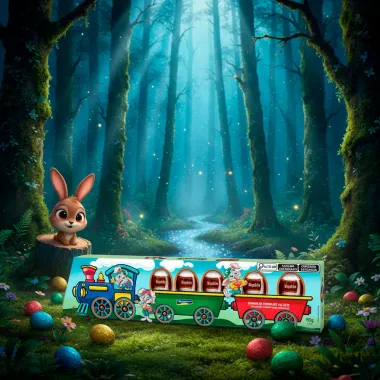 Ovos de Chocolate ao Leite com Recheio Cremoso Montev&eacute;rgine Trenzinho do Coelho Sabor Brigadeiro 55g