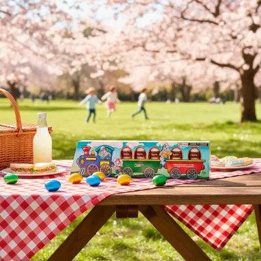 Ovos de Chocolate ao Leite com Recheio Cremoso Montev&eacute;rgine Trenzinho do Coelho Sabor Brigadeiro 55g
