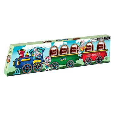 Ovos de Chocolate ao Leite com Recheio Cremoso Montev&eacute;rgine Trenzinho do Coelho Sabor Brigadeiro 55g