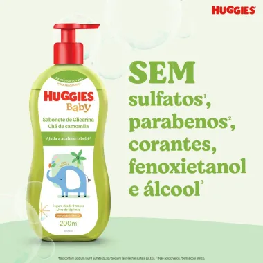 Sabonete L&iacute;quido Infantil Huggies Ch&aacute; de Camomila 200ml