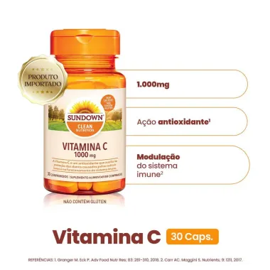 Vitamina C 1000mg Sundown Naturals com 30 Comprimidos
