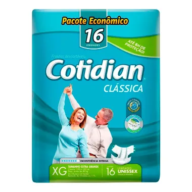 Fralda Geriátrica Cotidian Clássica Tamanho XG 16 Unidades Pacote Econômico