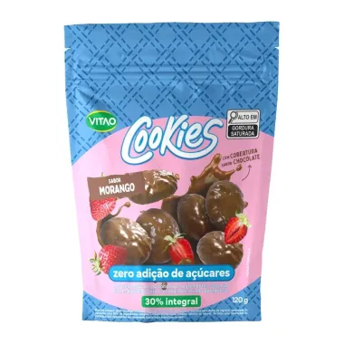 Biscoito Vit&atilde;o Cookies 30% Integral Diet Morango Coberto com Chocolate 120g