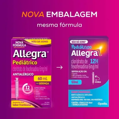Allegra Pedi&aacute;trico 6mg/ml Antial&eacute;rgico Infantil Suspens&atilde;o Oral 60ml