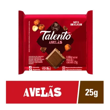 Chocolate Garoto Talento ao Leite com Avel&atilde;s 25g