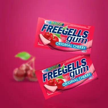 Chiclete Freegells Gum Original Cherry Sem Açúcar 8g