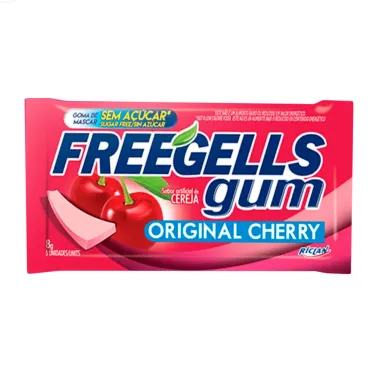 Chiclete Freegells Gum Original Cherry Sem Açúcar 8g