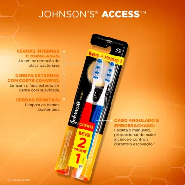 Escova Dental Johnson's Reach Access M&eacute;dia 40 Cabe&ccedil;a Grande Cores Sortidas Leve 2 Pague 1