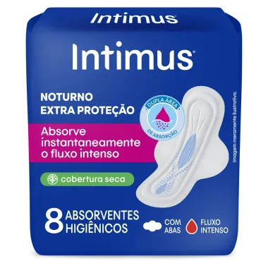 Absorvente Intimus Noturno Cobertura Seca com Abas 8 Unidades