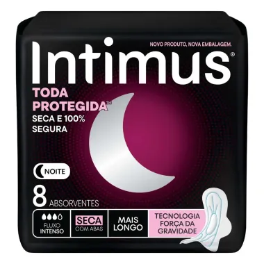 Absorvente Intimus Noturno Cobertura Seca com Abas 8 Unidades